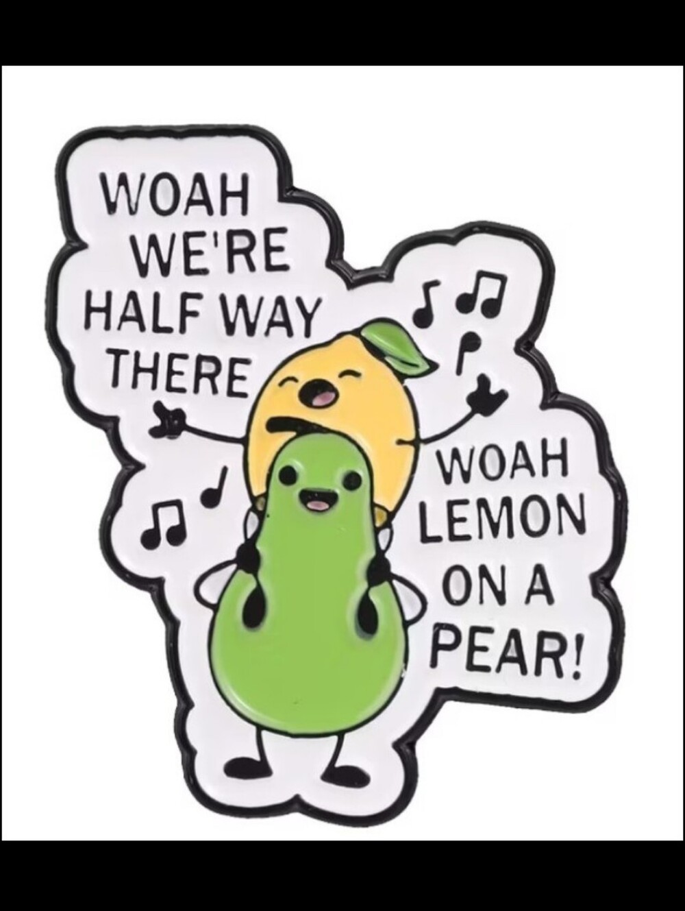 Cute Lemon-on-Pear Enamel Pin – Green & Yellow